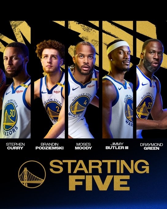 勇士G2首发出炉：库里、波杰姆斯基、巴特勒、穆迪、追梦格林